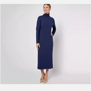 Women with Control Fnspn Jersy Tummy Cntol Midi Dress-Blue-Petite XL-NWT-A623040